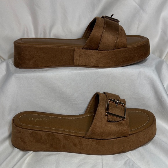 Seychelles Poppy Brown Suede Buckle Platform Mule Slide Sandals 9.5 - Picture 3 of 11